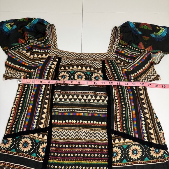 Farm Rio for Anthropologie Boho Embroidered Peasant Top Sz S Ethnic Tribal Print - Picture 6 of 7